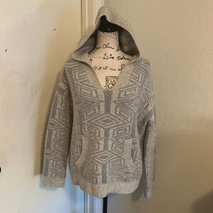 Free People Gray Hooded Print Design Sweatshirt Boho Casual Festival Concert